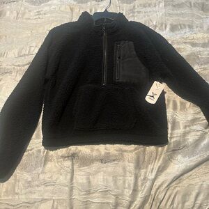 Xersion Black Fleece Jacket Soft Plush Quarter-Zip